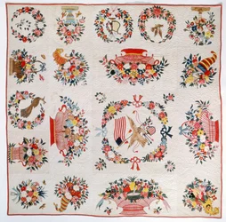 Flagg- og blomsterteppe, ca. 1860 (bomull)