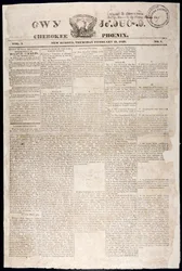 Forside fra Cherokee Phoenix, 21. februar 1828 (trykk)