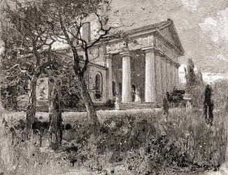 General Robert E. Lees hus, Arlington, Virginia, på 1800-tallet, fra «The Century Illustrated Monthly Magazine», utgitt 1884 (gravering)