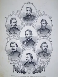 General William Tecumseh Sherman (1820-91) og noen av hans unionshærsjefer (gravering)