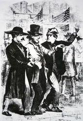 Å drikke en velger full for å påvirke hans stemme ved valget i 1864 (gravering)