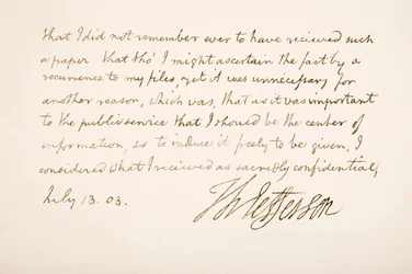 Håndskrift og signatur av Thomas Jefferson, 1803
