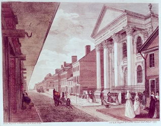 High street med den første Presbyterian Church, Philadelphia, 1799