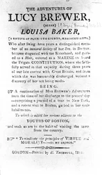 Introduksjonsside til The Adventures of Lucy Brewer trykt av H. Trumbull, Boston, 1815