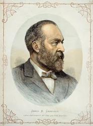 James A. Garfield (1831–81), senere president i USA (farge litho)