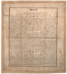 Jeffersons første åpningstale, trykt av Pechin, Baltimore, 4. mars 1801 (lito på silke)