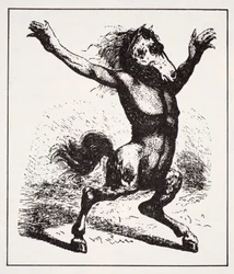 Vanndemonen kelpie, fra Verdensguiden til gnomer, feer, alver og andre småfolk av Thomas Keightley (1789-1872), utgitt 1880