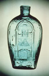 Formblåst frimurerflaske, Keene Glassworks (Marlboro St.), ca. 1815-17