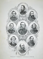 Ni portretter av fremtredende generaler fra den konfødererte hæren (litho)