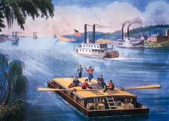 På Mississippi, ca. 1866 (farge litho)