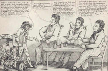 Politisk tegneserie på kvelden før krigen i 1812, ca. 1812 (litho)