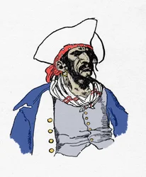 Portrett av en pirat. "" Book of pirates Buccaneers and Marooners of the Spanish Main"" av Howard Pyle (1853 - 1911), amerikansk illustratør. 1887.
