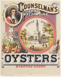 Plakatannonsering Counselmans Lord Baltimore Circle Brand østers og hermetikk