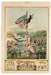 Plakat som reklamerer for hundreårsjubileet for evakueringen av New York av britene 25. november 1783, 1883