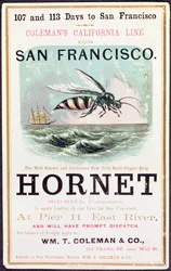 Plakat som reklamerer for «Hornet»-klippeskipet fra New York til San Francisco