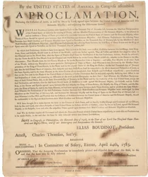 Erklæring fra kongressen som erklærer opphør av våpen og slutt på krigen, 24. april 1783