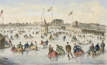 Skating på Union Pond, pub. 1863 (farge litho)