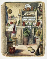 Oppbevaring på kjøkkenet i “” Schnik, schnak, bagateller for de minste””, barnespill. utg. London - Georges Ronthedge og sønner. New York, The Broad Way Ludgate ndc 1890.