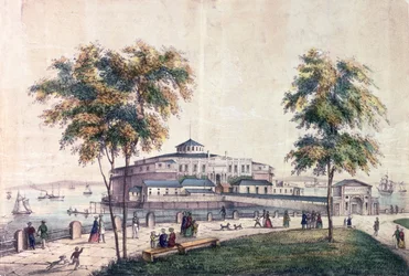 Slottsparken ved Battery, gravert av D.W. Lewis