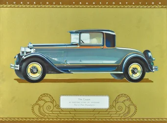 Coupéen, en spesialbygd åtter av Packard, utgitt 1930 (fargelitografi)