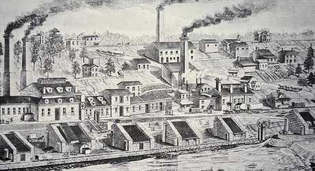 Du Pont Powder Plant, ved Brandywine River (linjegravering)