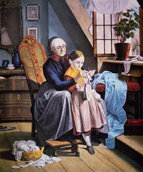 The Knitting Lesson, utgitt av Currier & Ives
