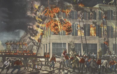 The Life of a Fireman - The Ruins, pub. 1854, Currier & Ives