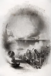 Tittelsideillustrasjon av angrepet på Fort Sumter i 1861, fra 'The Great Rebellion' av JT Headley, publisert 1866