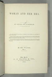 Tittelside for Women and Her Era av Eliza Wood Farnham (1815-64) utgitt i New York, 1864 (trykk)