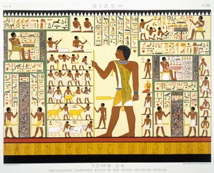 Grav 24, gravkammer nr. 2a, fra Gizeh, bind II, plate XIV fra, bind 2 Ancient Egypt av Samuel Augustus Binion, utgitt 1887 (tonet chromolitho)