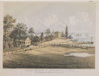 Utsikt over huset til Simon Aertsen de Hart, 1867 (farge litho)