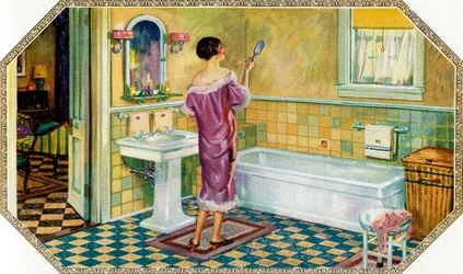 Kvinne som står i et art deco-bad