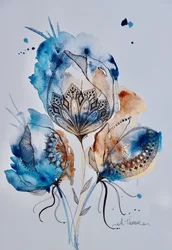 Mandala Floral (blå, gull, brent sienna)