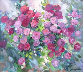 Blomstrende rosenhage
