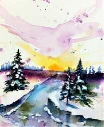 Fargerik vinter solnedgang