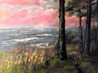 Rosa himmel, hav og solnedgang