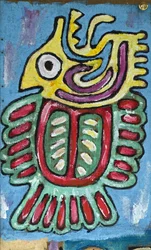MYTOLOGISK FIGUR FRA LATINAMERIKA, 2012 (akryl på jutelerret strukket opp på en treramme)