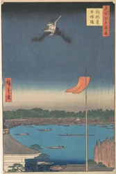"Azuma Bridge from Komagatado Temple," fra serien One Hundred Famous Views of Edo Me..., 1857.