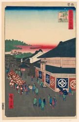 Hirokoji Avenue (Shitaya Hirokoji) No. 13 From the Series One Hundred Famous views of Edo   1264602   no       norwegian Successfully Translated  Original: Courtesan Watching her Attendant Detain Hooded Man Translat: Courtesan Watching her Attendant Detain