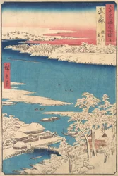 Morgen etter et snøfall, Sumida-elven, Musashi-provinsen, fra serien Views o..., ca. 1853.