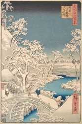 Taiko Drum Bridge og Yuhi-haugen ved Meguro, 1857., 1857.