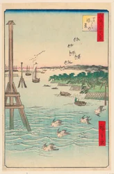 Utsikt over Shiba-kysten (Shibaura no fukei) Fra Series One Hundred Famous utsikt over Edo