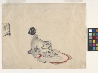 A Woman Bowing (blekk og farge på papir)