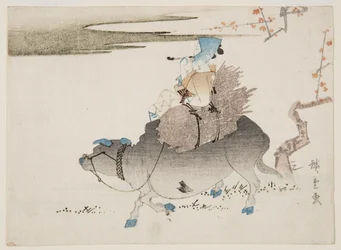 Cattleman and a cow (farget treblokktrykk)
