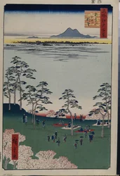Cent vues celebres d'Edo : Utsikt mot nord fra Asukayama (One Hundred Famous Views of Edo) - Hiroshige, Utagawa (1797-1858) - 1856-1858 - Fargetresnitt - State Hermitage, St. Petersburg