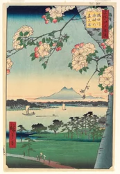Skogen til Suijin-helligdommen og Masaki ved Sumida-elven, 1856, 8. måned