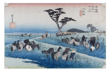 Nr. 40 Chiryu - Hestemarked tidlig på sommeren, Edo-perioden, ca. 1833–34 (tresnitt på papir)