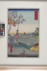 Tehus med utsikt over Fuji-fjellet i Z?shigaya (Z?shigaya Fujimi Chaya) (treblokktrykk i farger)