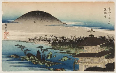 The Temple of the Golden Pavilion (Kinkaku-ji) (farget treblokktrykk)