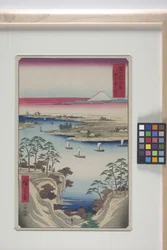 Wild Goose Hill And The Tone River (K?nodai, Tonegawa) (farget treblokktrykk)